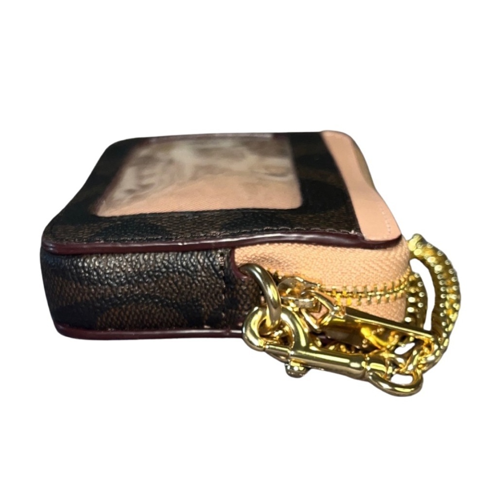 COACH Zip Card Case In Colorblock Signature Canvas - Mahogany/Shell Pink - Picture 7 of 10